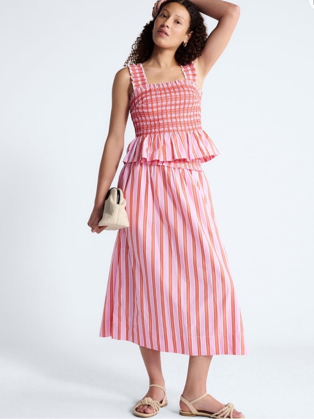 Free Assembly| Pink Striped Smocked  Skirt And Top Set Size XL
